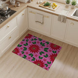 Floral Vintage Vibrant Pink Poinsettia Floral Area Rug