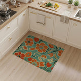 Vibrant Orange Blooms Teal Floral Area Rug