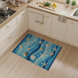 Coastal Blue Seashell Starfish Ocean Waves Rug