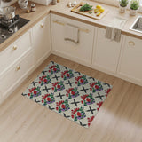 Vibrant Red Floral Vases Black Cross Pattern Rug