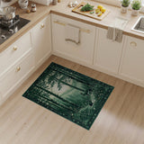 Green Birch Forest Rabbits Area Rug