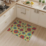 Vibrant Red Teal Daisy Floral Area Rug