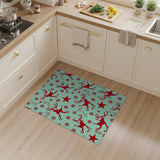 Whimsical Red Reindeer Skating Mint Green Rug