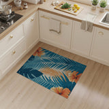 Teal Monstera Palm Orange Hibiscus Area Rug