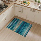 Teal Blue Horizontal Stripe Geometric Area Rug