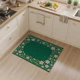 Vintage Pink Floral Border Emerald Green Area Rug