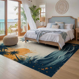 ODIKA Washable Retro Tropical Beach Palm Tree Area Rug - Low Pile Non-Slip