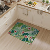 Vibrant Pink Hibiscus Green Palm Leaf Area Rug