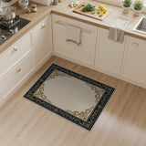 Ornate Gold Navy Baroque Border Area Rug