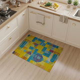 Vibrant Yellow-Teal Geometric Abstract Area Rug