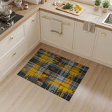 Distressed Grey Wood Plaid Rug with Yellow Splashes