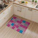 Vibrant Pink Blue Gray Patchwork Geometric Rug