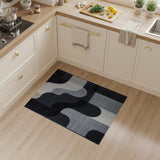 Abstract Curved Geometric Area Rug in Black White