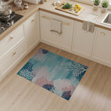 Teal Coral Coastal Beach Area Rug