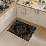 Distressed Vintage Black Gold Floral Area Rug
