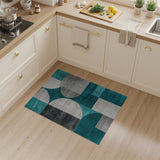 Teal Grey Curved Geometric Area Rug