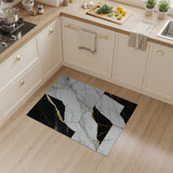 ODIKA Modern Washable Marble Rug - Black, White & Gold Geometric Low Pile Area Rug