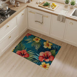 ODIKA Tropical Red & Yellow Hibiscus Washable Rug - Low Pile Non-Slip Floral Area Rug