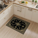ODIKA Vintage Black and Gold Washable Rug - Low Pile Non-Slip Traditional Area Rug