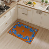 Vibrant Blue Hibiscus Floral Orange Area Rug