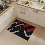 Bold Red White Geometric Area Rug on Black