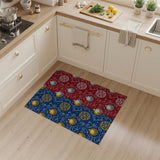 Festive Navy Blue Red Bauble Snowflake Area Rug