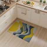 Yellow Sun Over Wavy Blue Mountains Abstract Rug