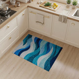 ODIKA Modern Abstract Ocean Wave Washable Area Rug - Low Pile Non-Slip Blue Decor