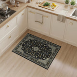 Opulent Black Persian Area Rug with Ivory Gold Florals