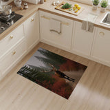 Majestic Red Deer in Misty Forest Area Rug