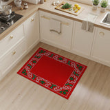 Festive Red Holly Leaf Border Area Rug