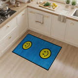 Pixelated Smiley Faces Blue Area Rug