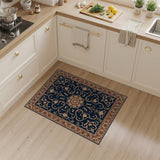 Blue and Teal Navy Blue Persian Medallion Area Rug with Gold Florals