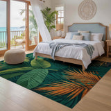 ODIKA Tropical Green Leaf Washable Rug - Non-Slip Low Pile Botanical Area Rug