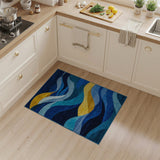 Abstract Area Blue Teal Wave Abstract Area Rug