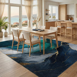 Blue Teal Gold Marble Flow Area Rug