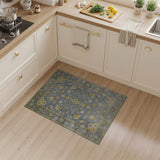 Grey Traditional Persian Rug with Gold Floral Accents