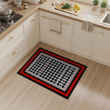 Black White Harlequin Diamond Area Rug with Red Accents
