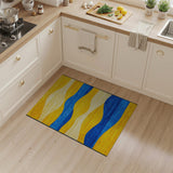 Abstract Wavy Yellow Blue Area Rug