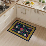 Ornate Navy Floral Persian Area Rug with Gold Border