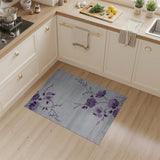 Purple Peony Floral Grey Area Rug