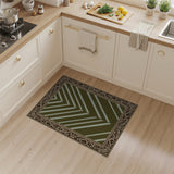 Green Diagonal Stripe Rug with Ornate Gold Border