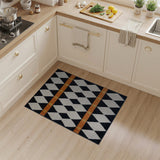 Black White Harlequin Diamond Area Rug with Orange Bands