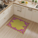 Vintage Pink Floral Border Yellow Area Rug