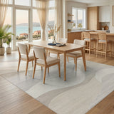ODIKA Washable Abstract Wave Area Rug - Low Pile, Non-Slip, Neutral Modern Decor