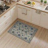 Blue Floral Persian Area Rug on Ivory
