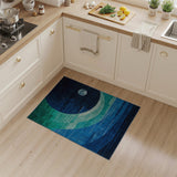 Teal Blue Lunar Waves Abstract Rug