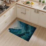 Teal Layered Mountain Peaks and Pine Forest Rug