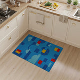 Modern Geometric Blue Area Rug with Clouds Shapes