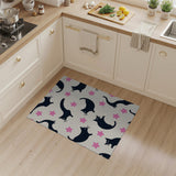 Whimsical Black Cats Pink Stars Area Rug
